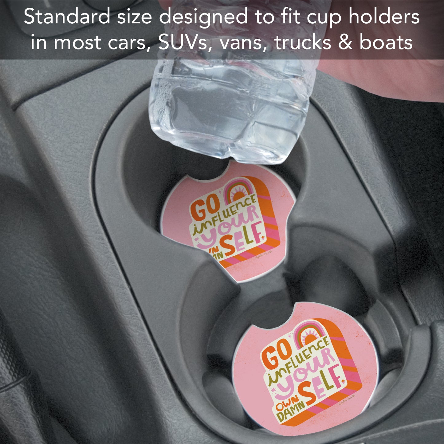 Thirstystone Influence Single Absorbent Stone Coaster for Vehicle Cup Holder 2.6” Diameter Manufactured in The USA
