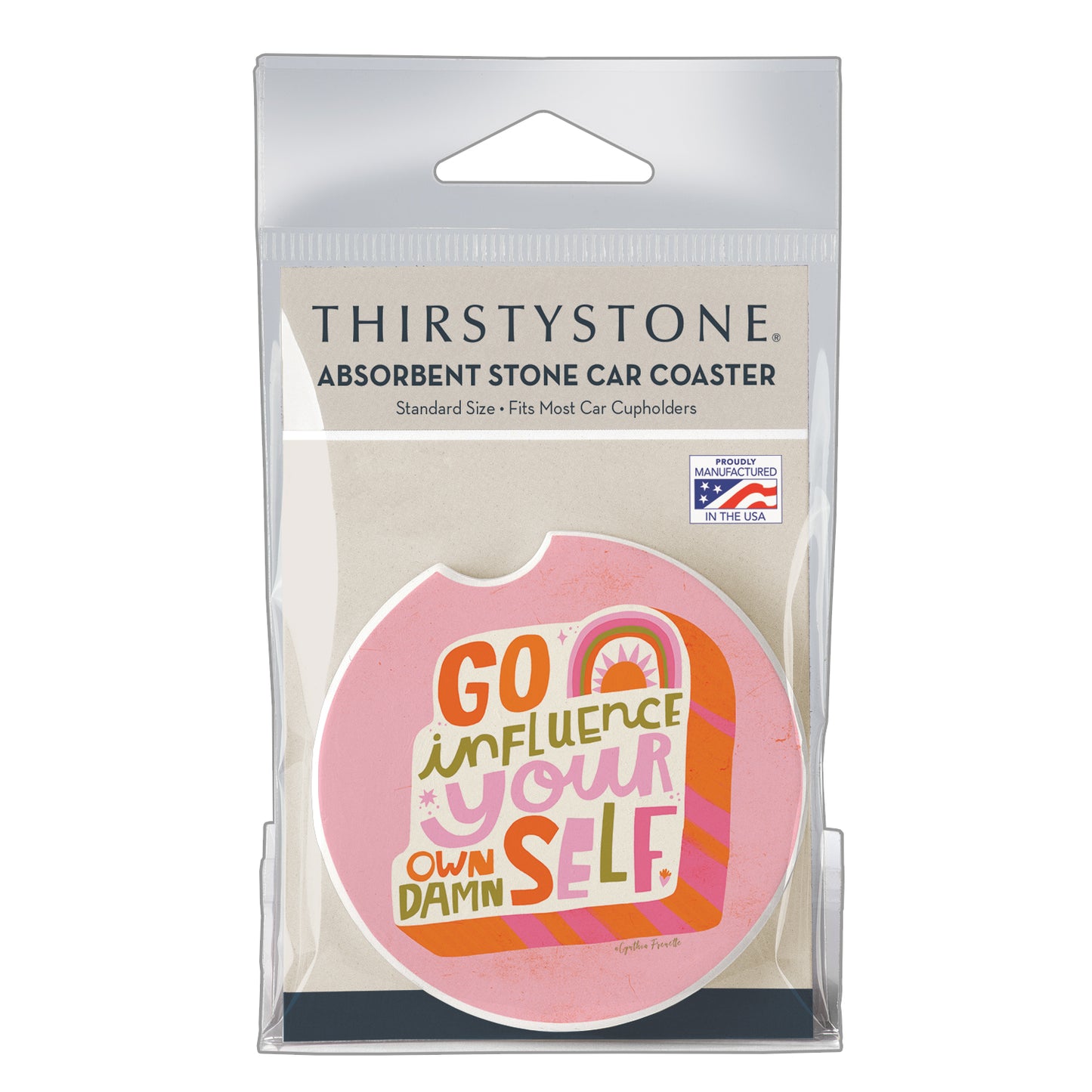 Thirstystone Influence Single Absorbent Stone Coaster for Vehicle Cup Holder 2.6” Diameter Manufactured in The USA