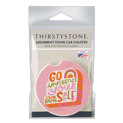 Thirstystone Influence Single Absorbent Stone Coaster for Vehicle Cup Holder 2.6” Diameter Manufactured in The USA