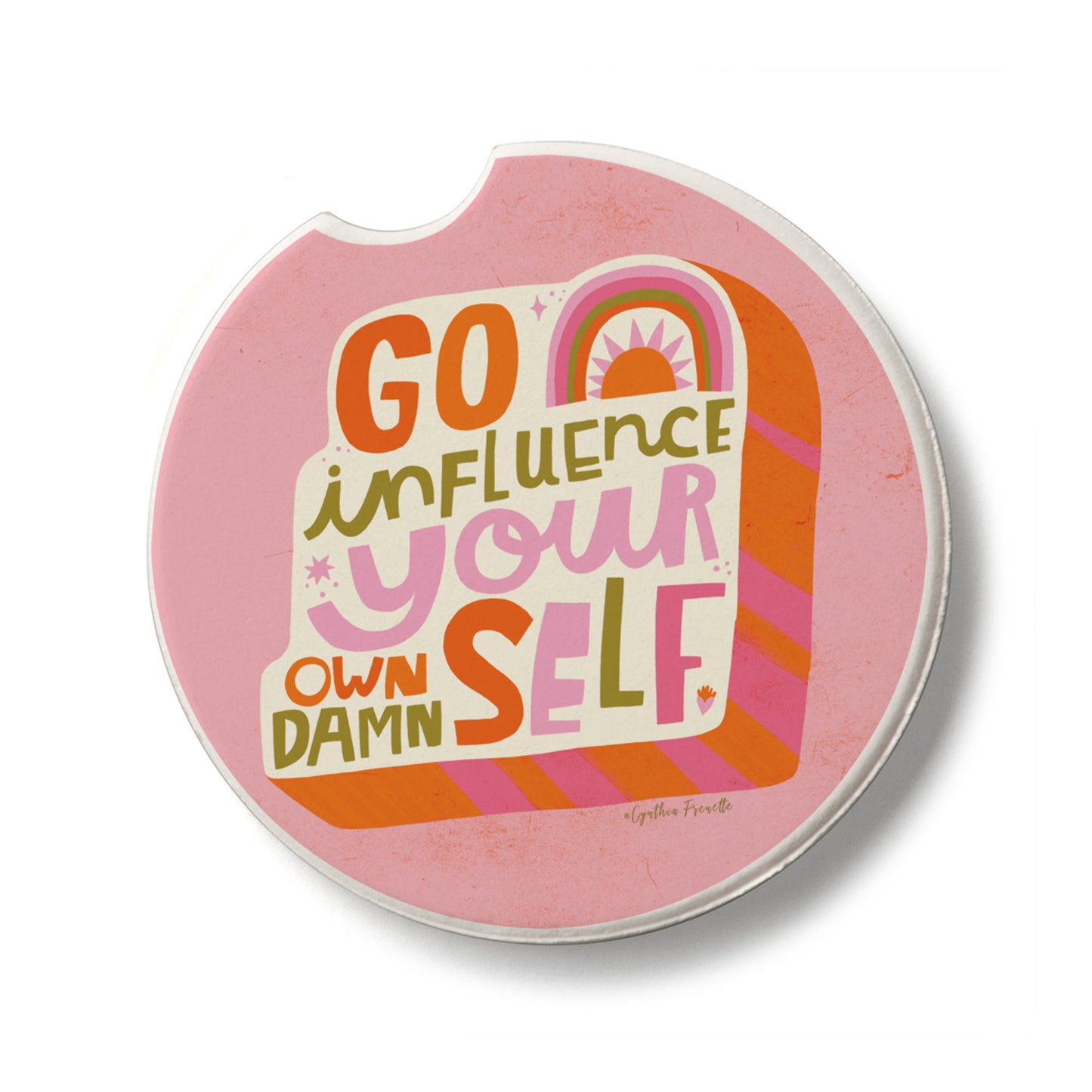 Influence Single Absorbent Stone Car Coaster  2.6” Diameter Manufactured in the USA