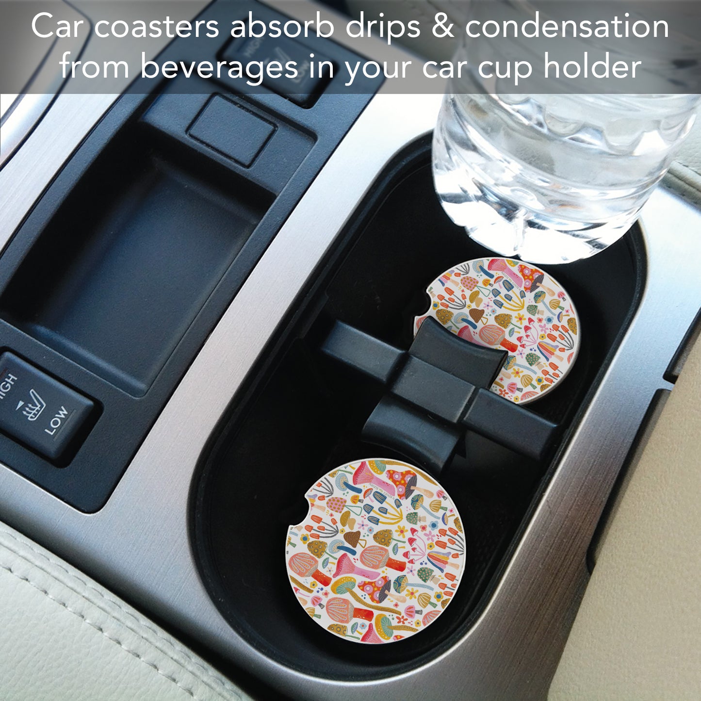 Thirstystone Mushrooms Single Absorbent Stone Coaster for Vehicle Cup Holder 2.6” Diameter Manufactured in The USA