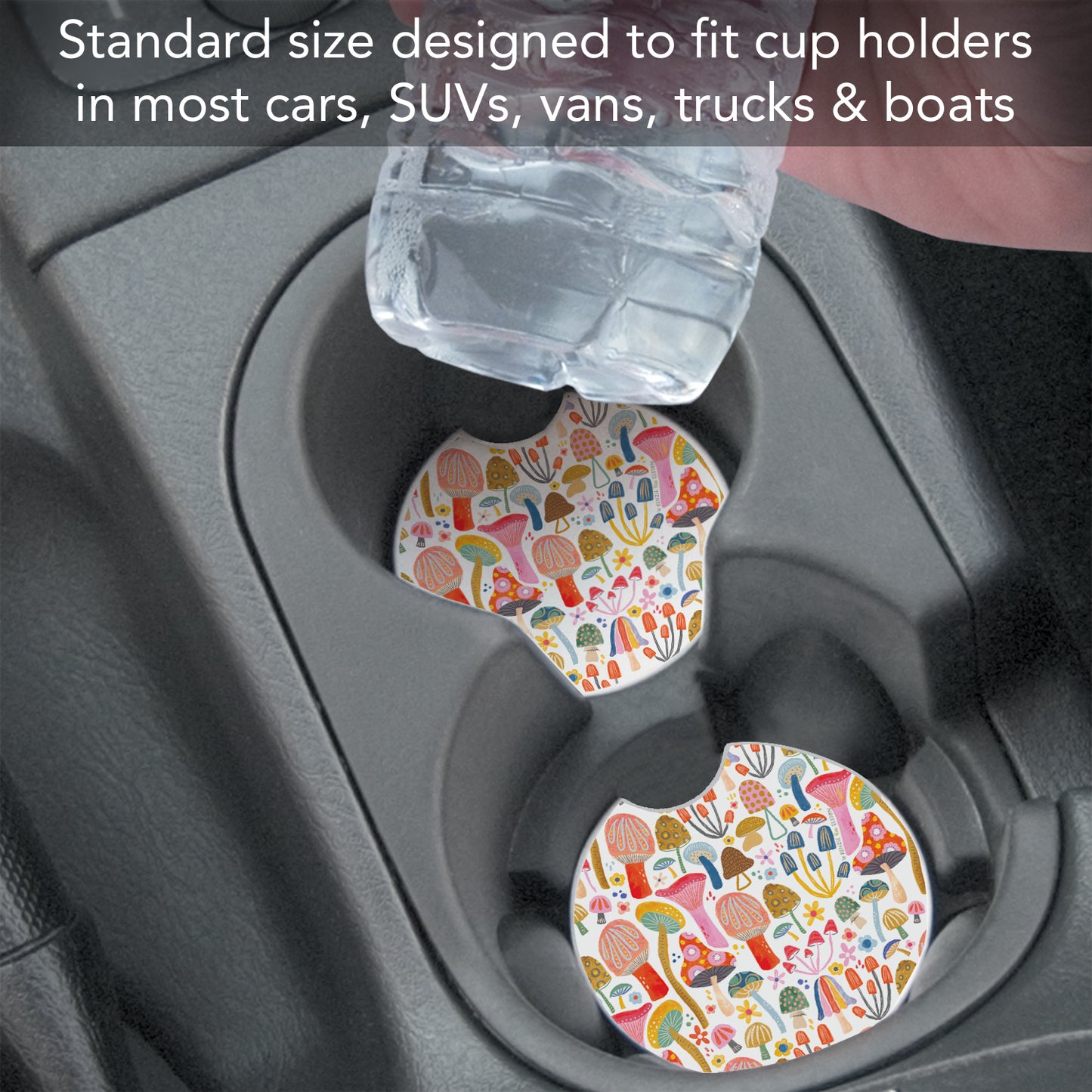 Thirstystone Mushrooms Single Absorbent Stone Coaster for Vehicle Cup Holder 2.6” Diameter Manufactured in The USA