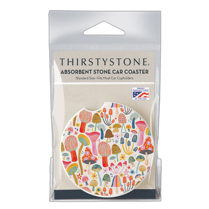 Thirstystone Mushrooms Single Absorbent Stone Coaster for Vehicle Cup Holder 2.6” Diameter Manufactured in The USA