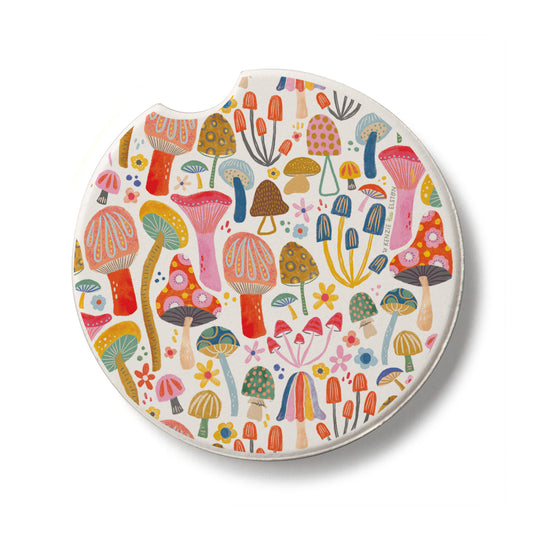 Mushrooms Single Absorbent Stone Car Coaster 2.6” Diameter Manufactured in the USA
