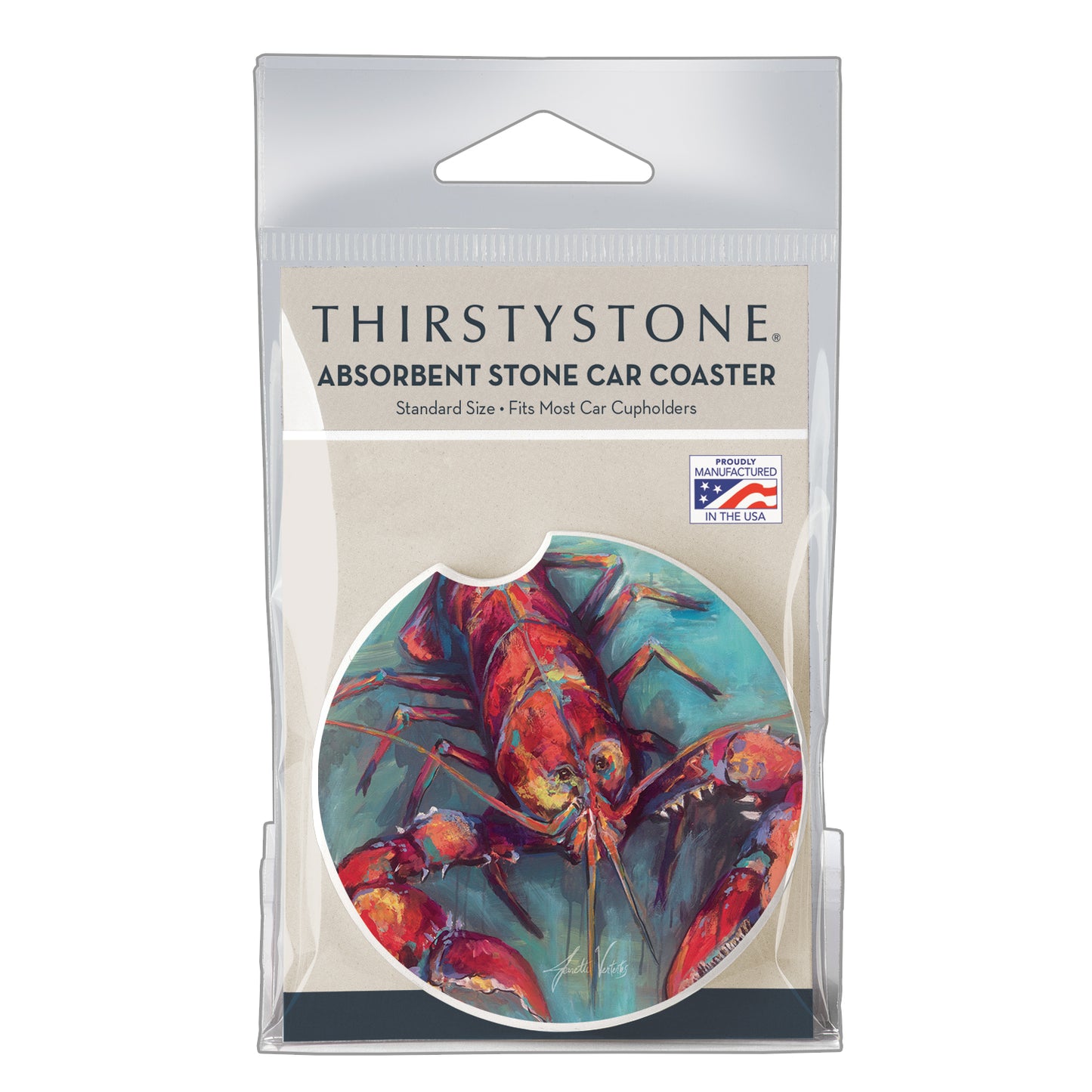 Thirstystone Lobster Claws Single Absorbent Stone Coaster for Vehicle Cup Holder 2.6” Diameter Manufactured in The USA