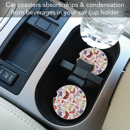 Thirstystone Watercolor Butterflies Single Absorbent Stone Coaster for Vehicle Cup Holder 2.6” Diameter Manufactured in The USA