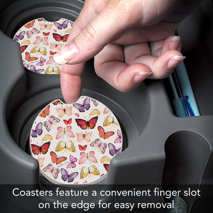 Thirstystone Watercolor Butterflies Single Absorbent Stone Coaster for Vehicle Cup Holder 2.6” Diameter Manufactured in The USA