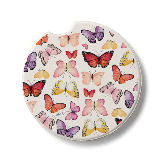 Watercolor Butterflies Single Absorbent Stone Coaster 2.6” Diameter Manufactured in the USA