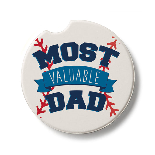 Most Valuable Dad Single Absorbent Stone Car Coaster for Vehicle Cup Holder 2.6” Diameter Manufactured in the USA