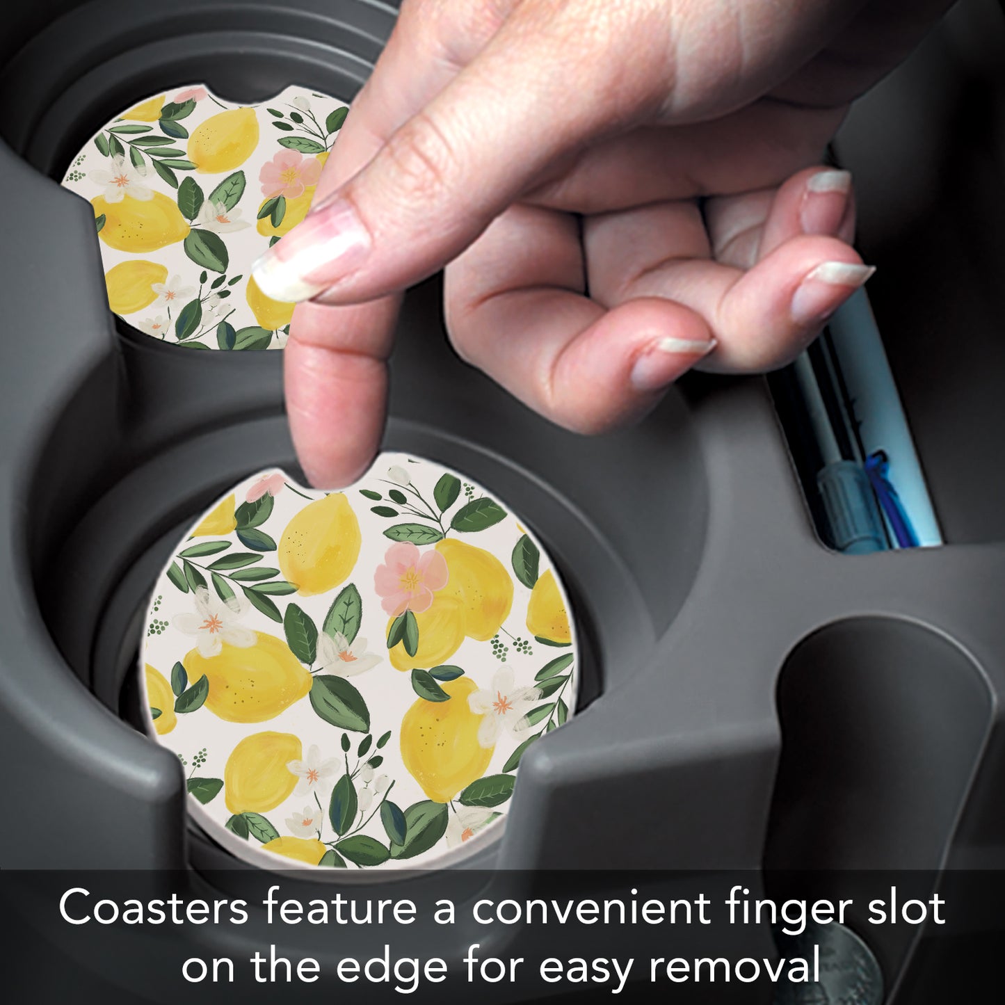 Thirstystone Lemon Vine Single Absorbent Stone Coaster for Vehicle Cup Holder 2.6” Diameter Manufactured in The USA