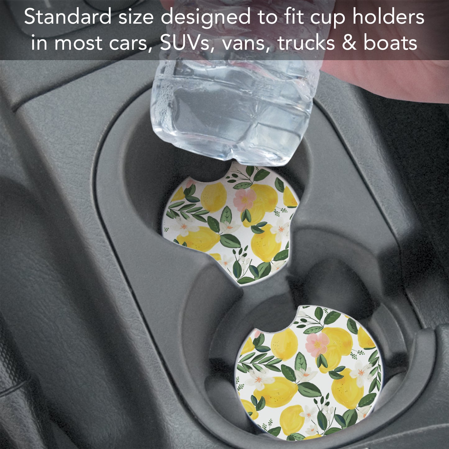 Thirstystone Lemon Vine Single Absorbent Stone Coaster for Vehicle Cup Holder 2.6” Diameter Manufactured in The USA