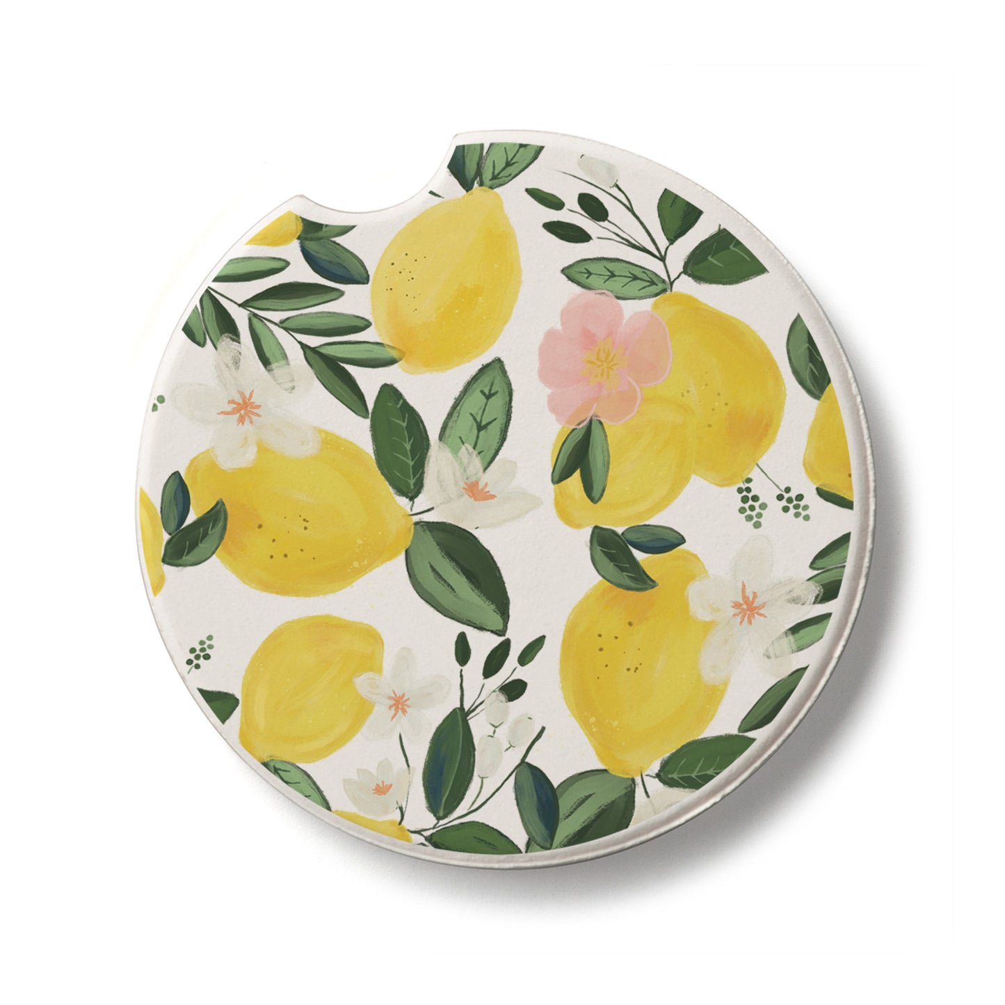 Lemon Vine Single Absorbent Stone Car Coaster 2.6” Diameter Manufactured in the USA