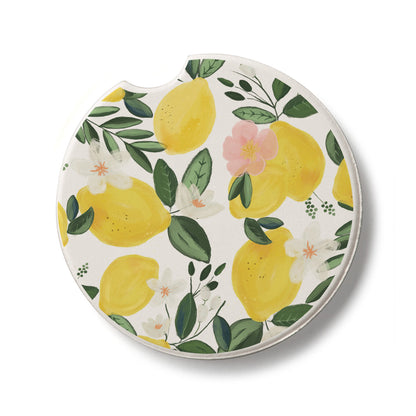 Lemon Vine Single Absorbent Stone Car Coaster 2.6” Diameter Manufactured in the USA