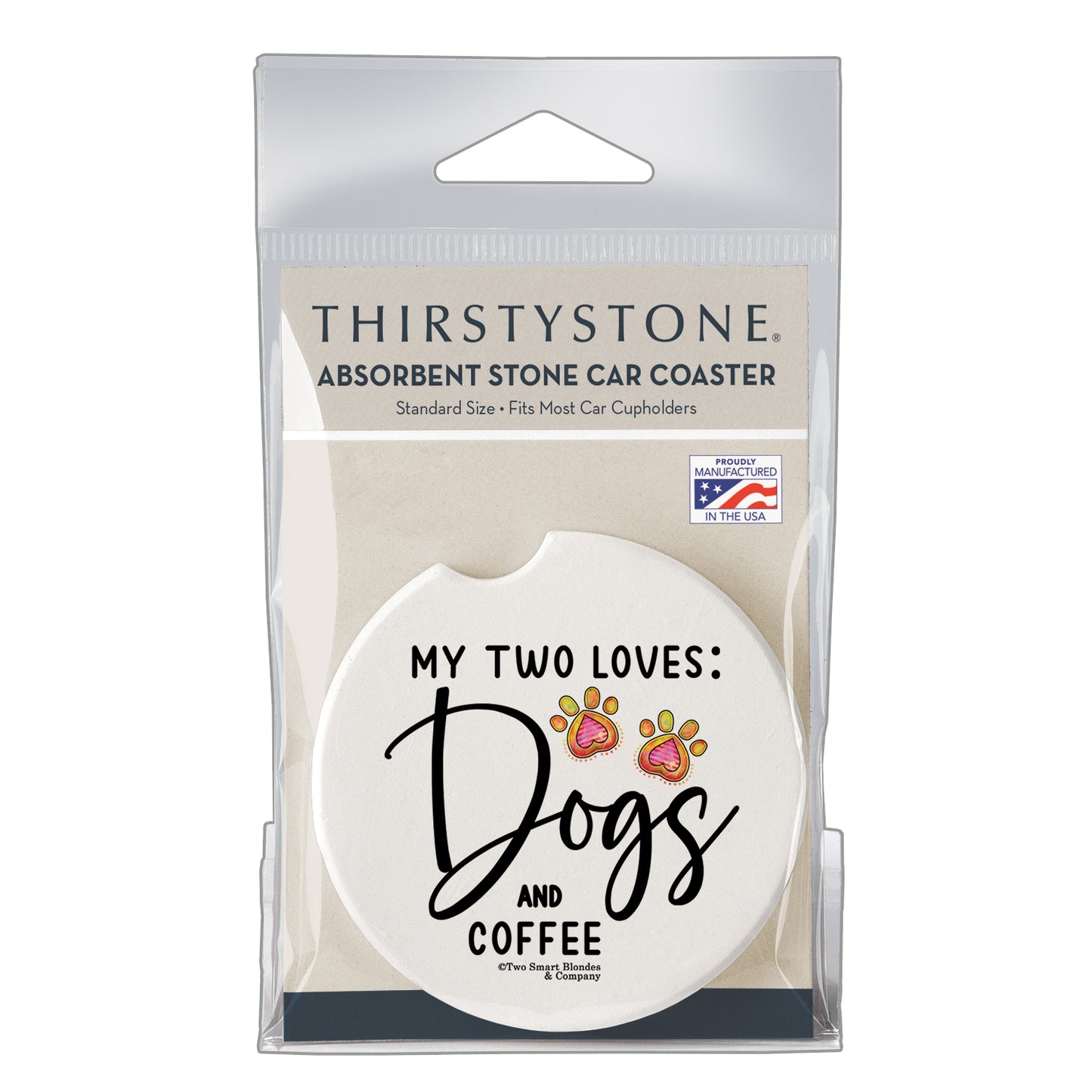 Thirstystone Dogs & Coffee Single Absorbent Stone Coaster for Vehicle Cup Holder 2.6” Diameter Manufactured in The USA