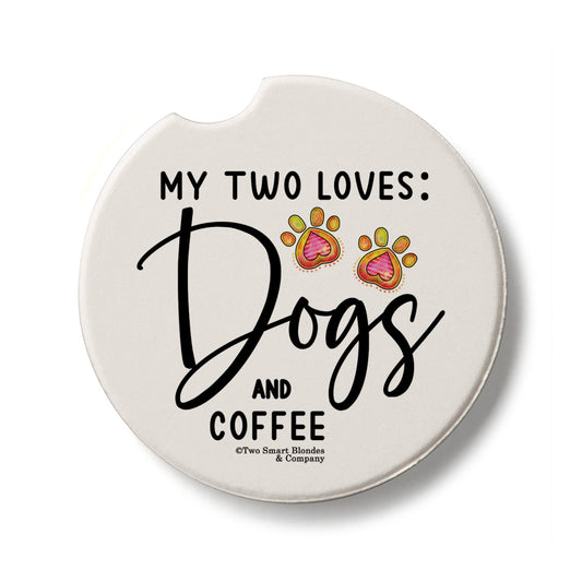 Dogs & Coffee Single Absorbent Stone Car Coaster 2.6” Diameter Manufactured in the USA