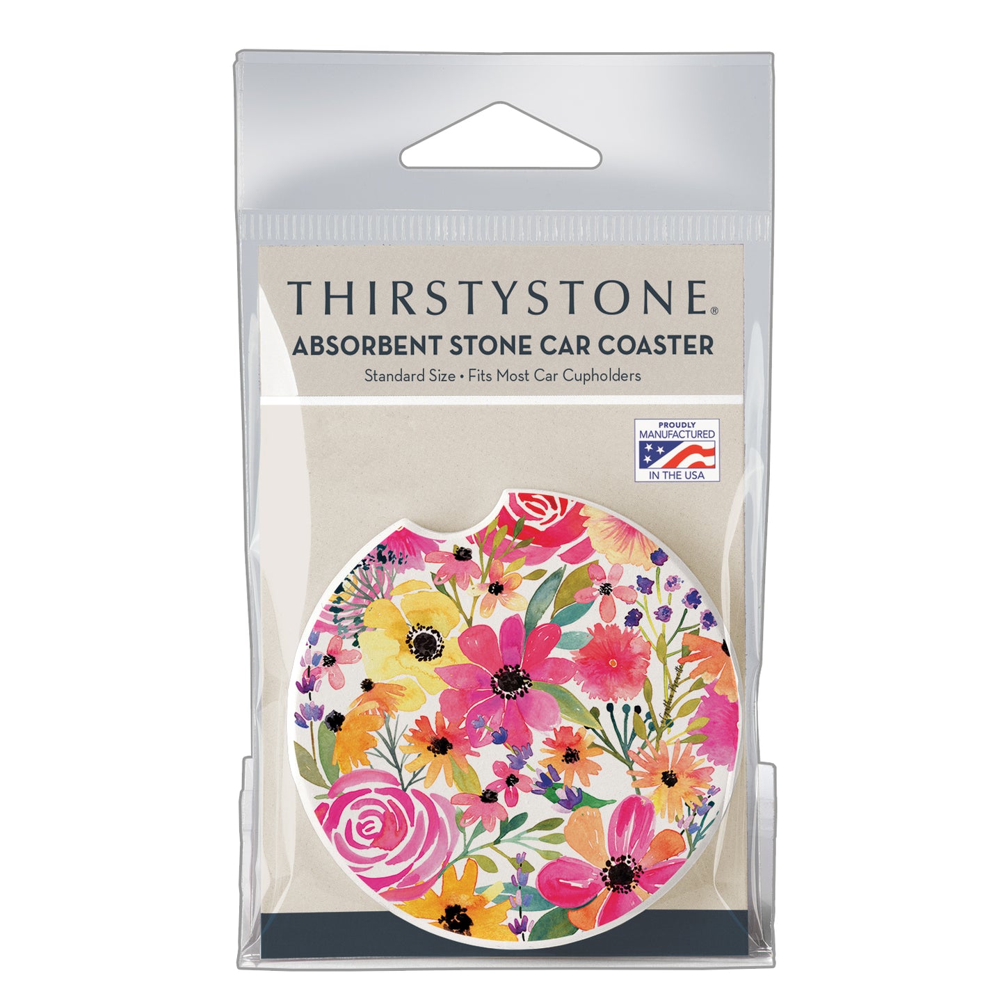 Thirstystone Floral Frenzy Single Absorbent Stone Coaster for Vehicle Cup Holder 2.6” Diameter Manufactured in The USA