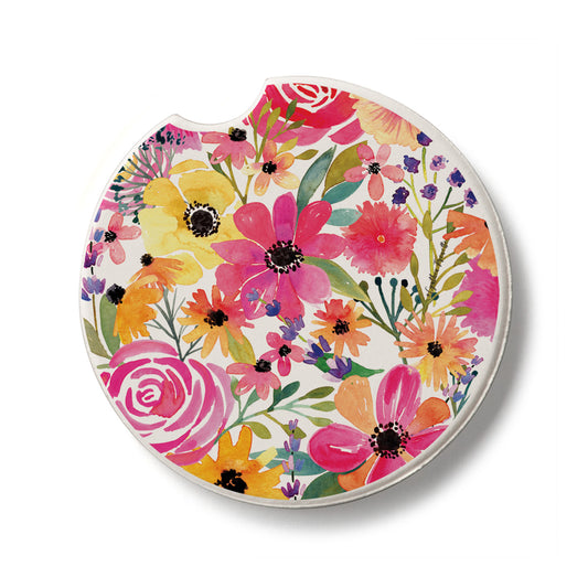 Floral Frenzy Single Absorbent Stone Car Coaster 2.6” Diameter Manufactured in the USA