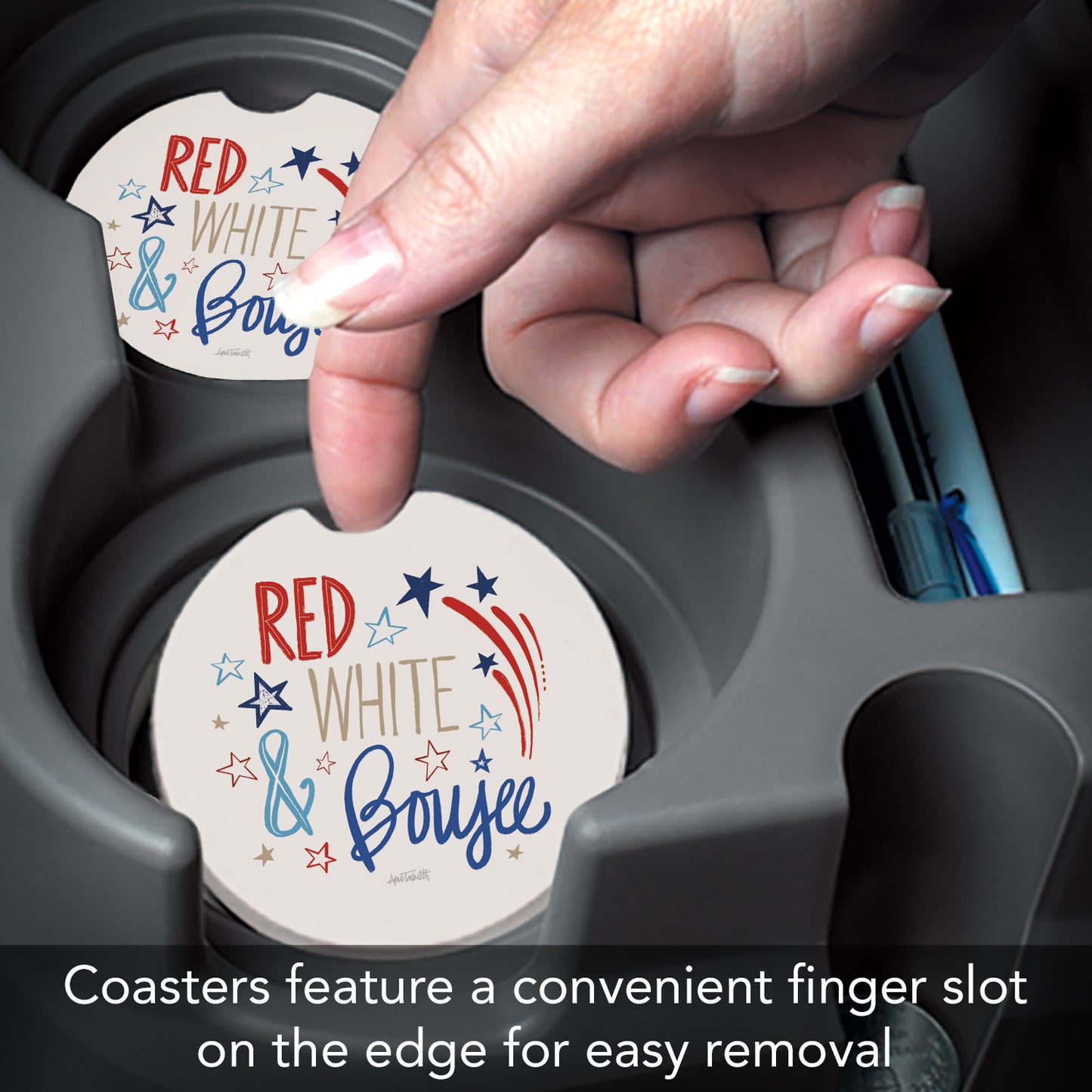 Thirstystone Star Spangled Single Absorbent Stone Coaster for Vehicle Cup Holder 2.6” Diameter Manufactured in The USA
