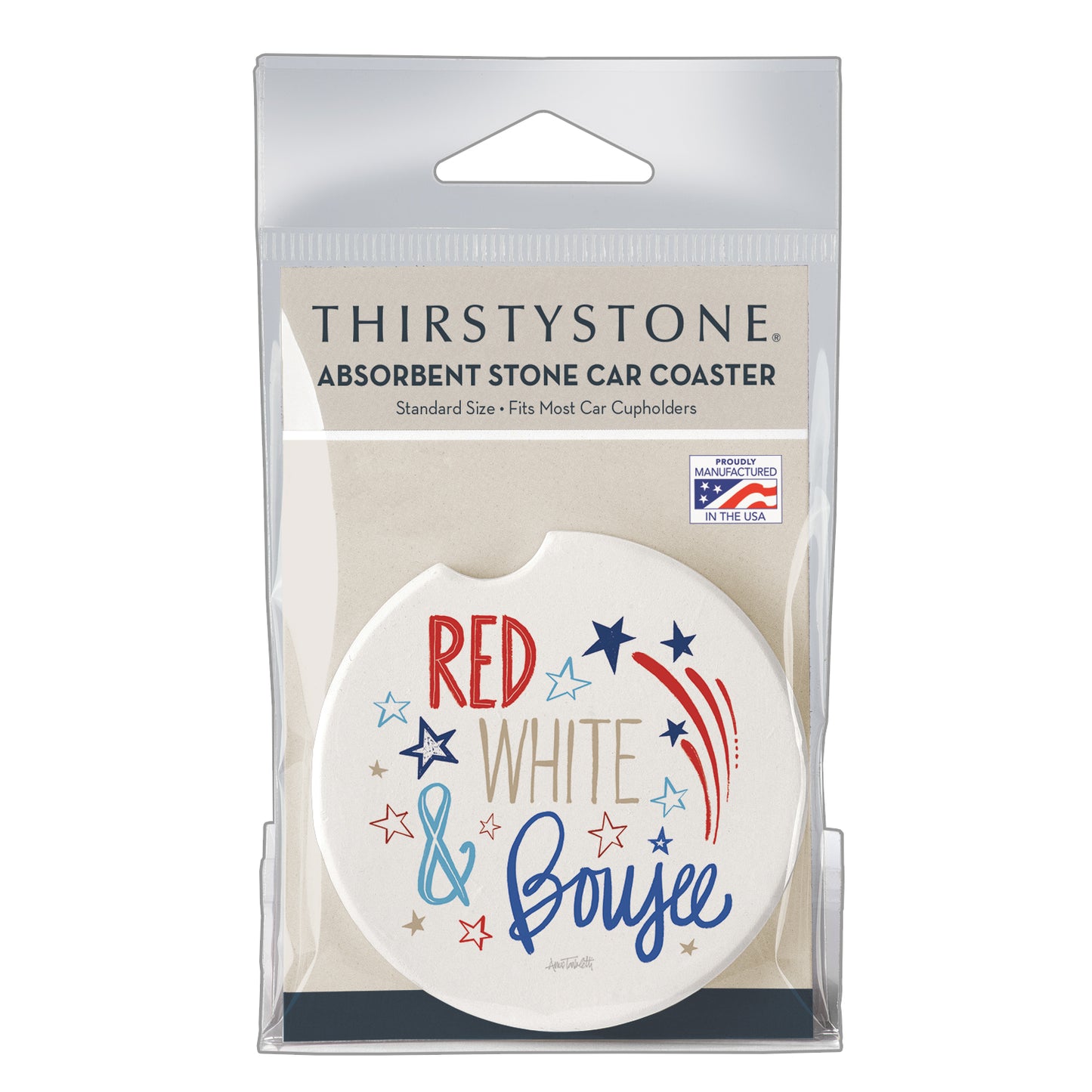 Thirstystone Star Spangled Single Absorbent Stone Coaster for Vehicle Cup Holder 2.6” Diameter Manufactured in The USA