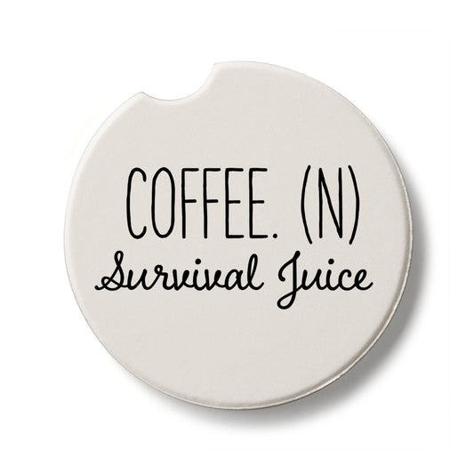 Coffee Survival Juice Single Absorbent Stone Car Coaster 2.6” Diameter Manufactured in the USA