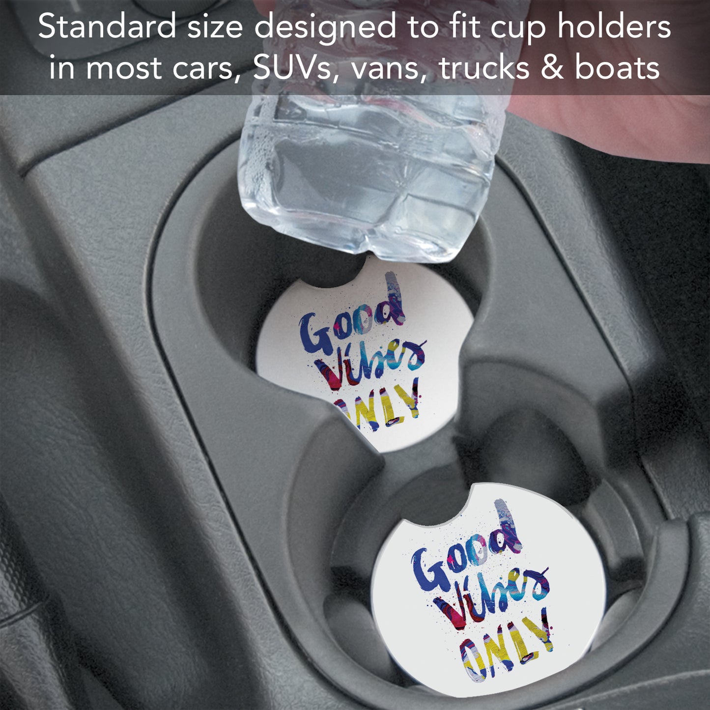 Thirstystone Good Vibes Only Single Absorbent Stone Coaster for Vehicle Cup Holder 2.6” Diameter Manufactured in The USA