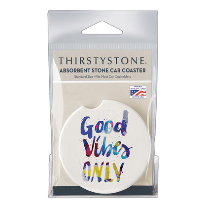 Thirstystone Good Vibes Only Single Absorbent Stone Coaster for Vehicle Cup Holder 2.6” Diameter Manufactured in The USA