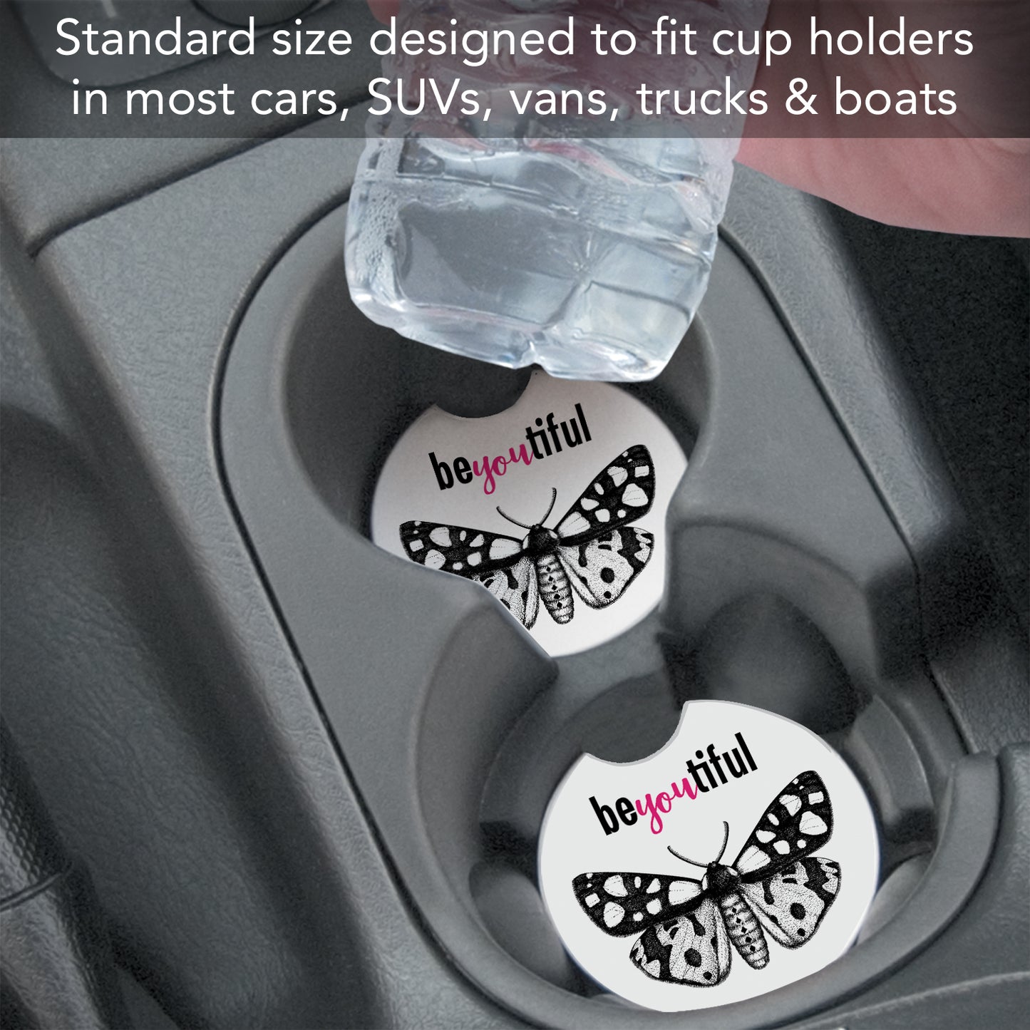 Thirstystone BeYouTiful Single Absorbent Stone Coaster for Vehicle Cup Holder 2.6” Diameter Manufactured in The USA