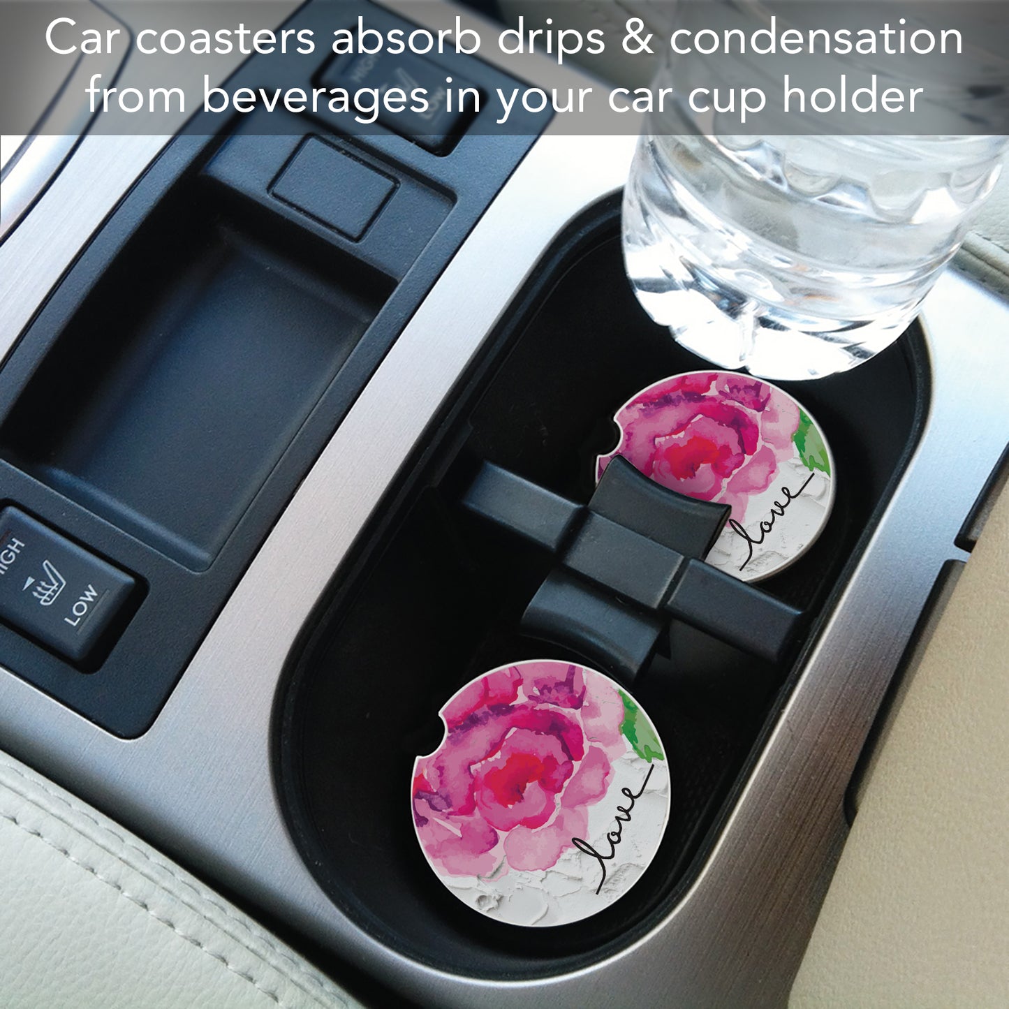 Thirstystone Love Single Absorbent Stone Coaster for Vehicle Cup Holder 2.6” Diameter Manufactured in The USA
