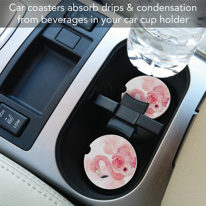 Thirstystone Floral Flamingo Single Absorbent Stone Coaster for Vehicle Cup Holder 2.6” Diameter Manufactured in The USA