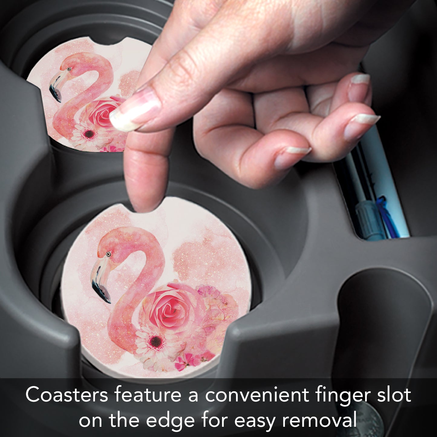 Thirstystone Floral Flamingo Single Absorbent Stone Coaster for Vehicle Cup Holder 2.6” Diameter Manufactured in The USA