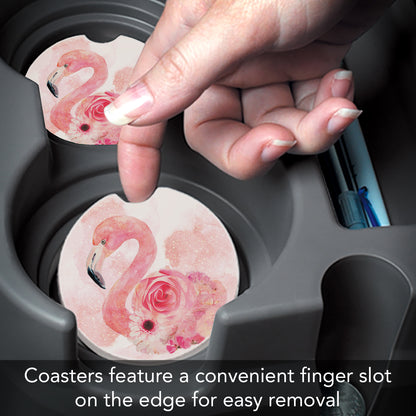 Thirstystone Floral Flamingo Single Absorbent Stone Coaster for Vehicle Cup Holder 2.6” Diameter Manufactured in The USA