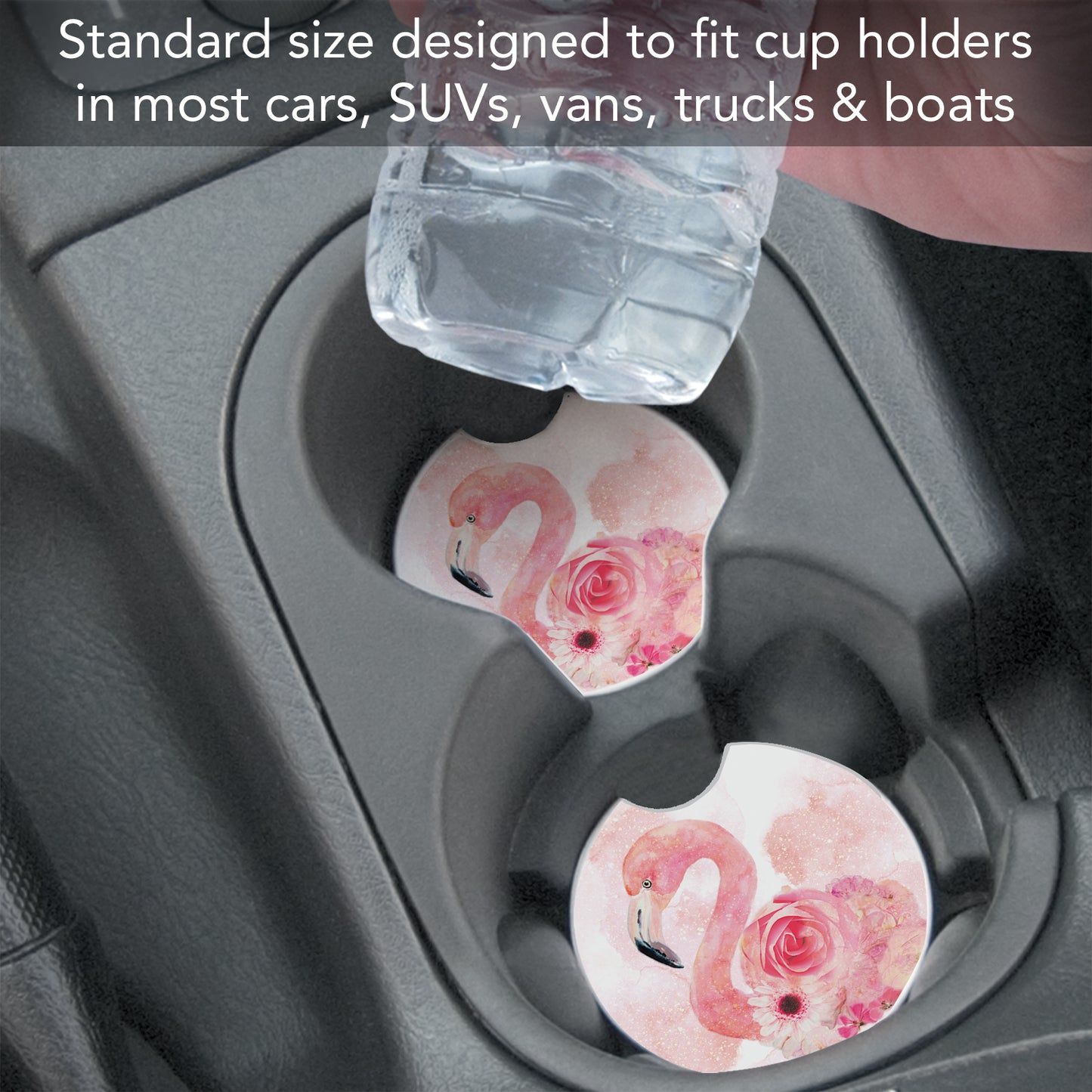 Thirstystone Floral Flamingo Single Absorbent Stone Coaster for Vehicle Cup Holder 2.6” Diameter Manufactured in The USA