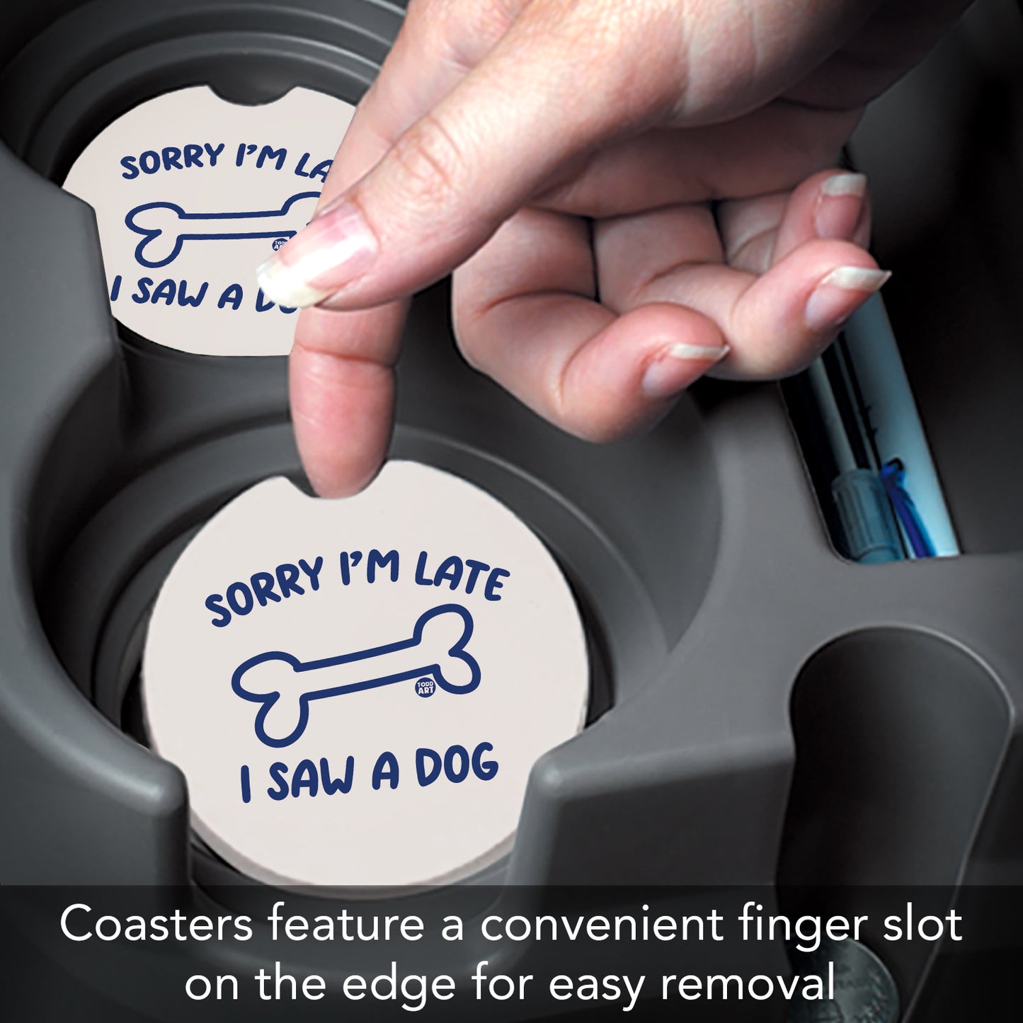 Thirstystone Saw A Dog Single Absorbent Stone Coaster for Vehicle Cup Holder 2.6” Diameter Manufactured in The USA