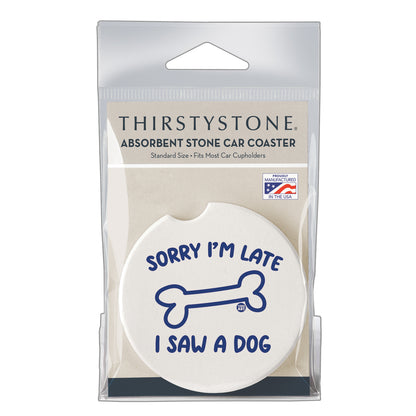 Thirstystone Saw A Dog Single Absorbent Stone Coaster for Vehicle Cup Holder 2.6” Diameter Manufactured in The USA