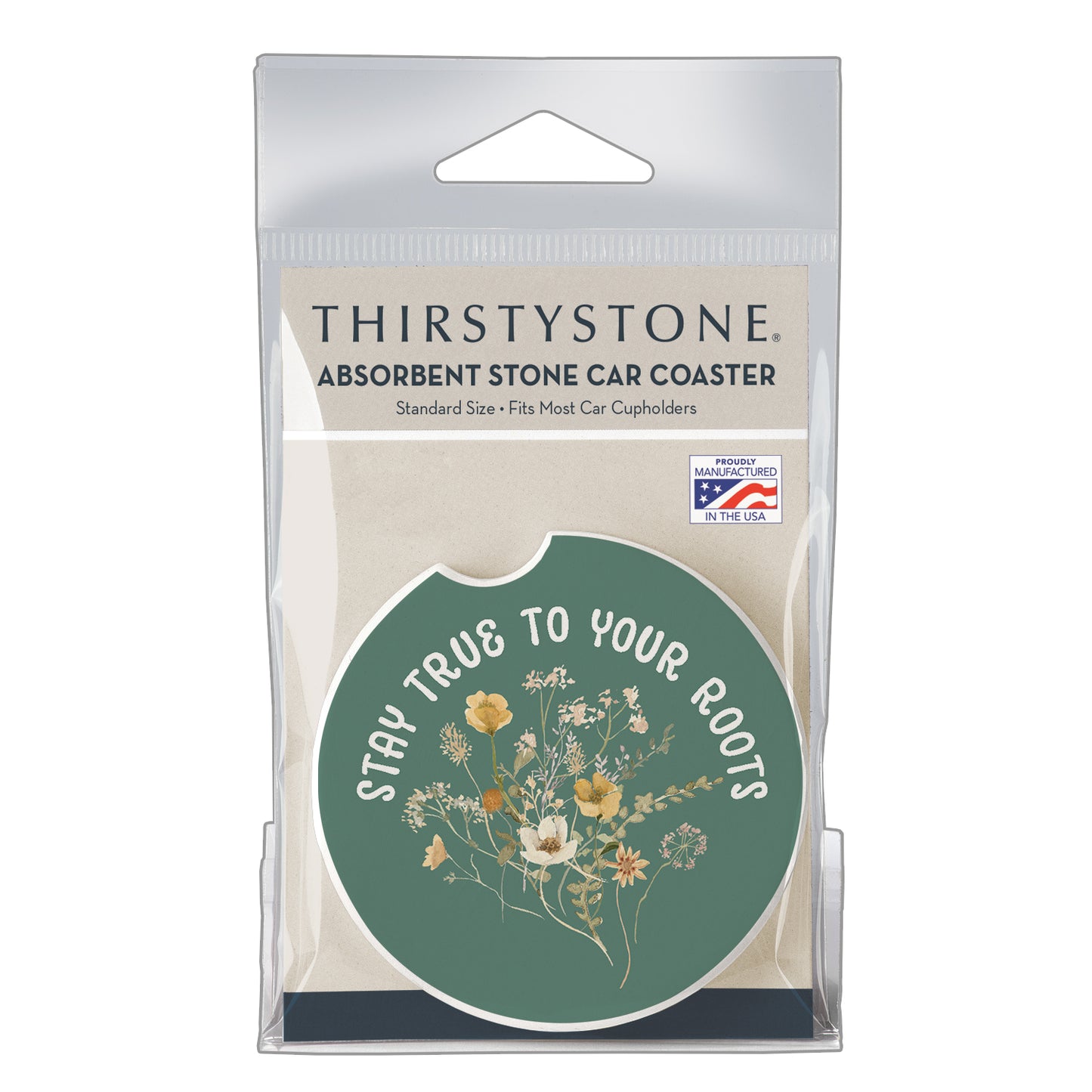 Thirstystone True Roots Single Absorbent Stone Coaster for Vehicle Cup Holder 2.6” Diameter Manufactured in The USA