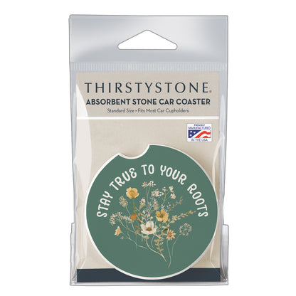 Thirstystone True Roots Single Absorbent Stone Coaster for Vehicle Cup Holder 2.6” Diameter Manufactured in The USA
