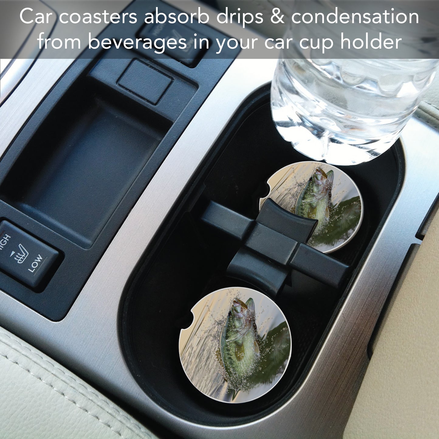 Thirstystone Bass Fishing Single Absorbent Stone Coaster for Vehicle Cup Holder 2.6” Diameter Manufactured in The USA
