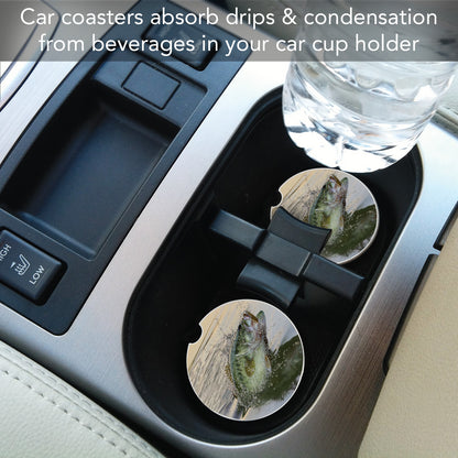 Thirstystone Bass Fishing Single Absorbent Stone Coaster for Vehicle Cup Holder 2.6” Diameter Manufactured in The USA