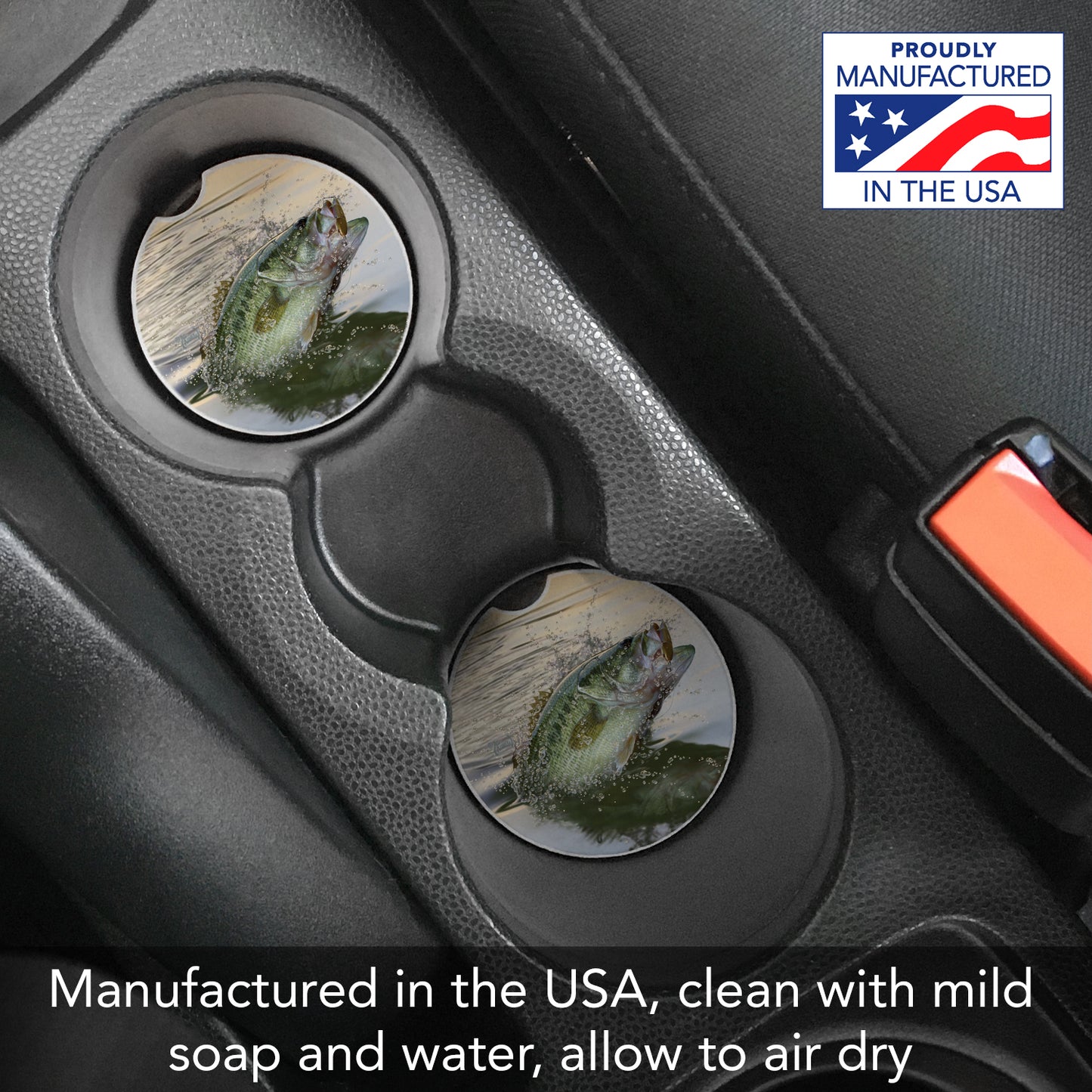 Thirstystone Bass Fishing Single Absorbent Stone Coaster for Vehicle Cup Holder 2.6” Diameter Manufactured in The USA