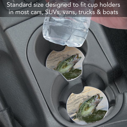 Thirstystone Bass Fishing Single Absorbent Stone Coaster for Vehicle Cup Holder 2.6” Diameter Manufactured in The USA
