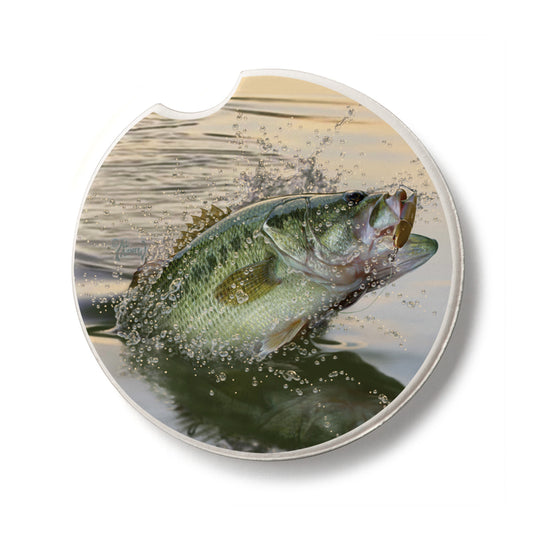 Bass Fishing Single Absorbent Stone Car Coaster 2.6” Diameter Manufactured in the USA