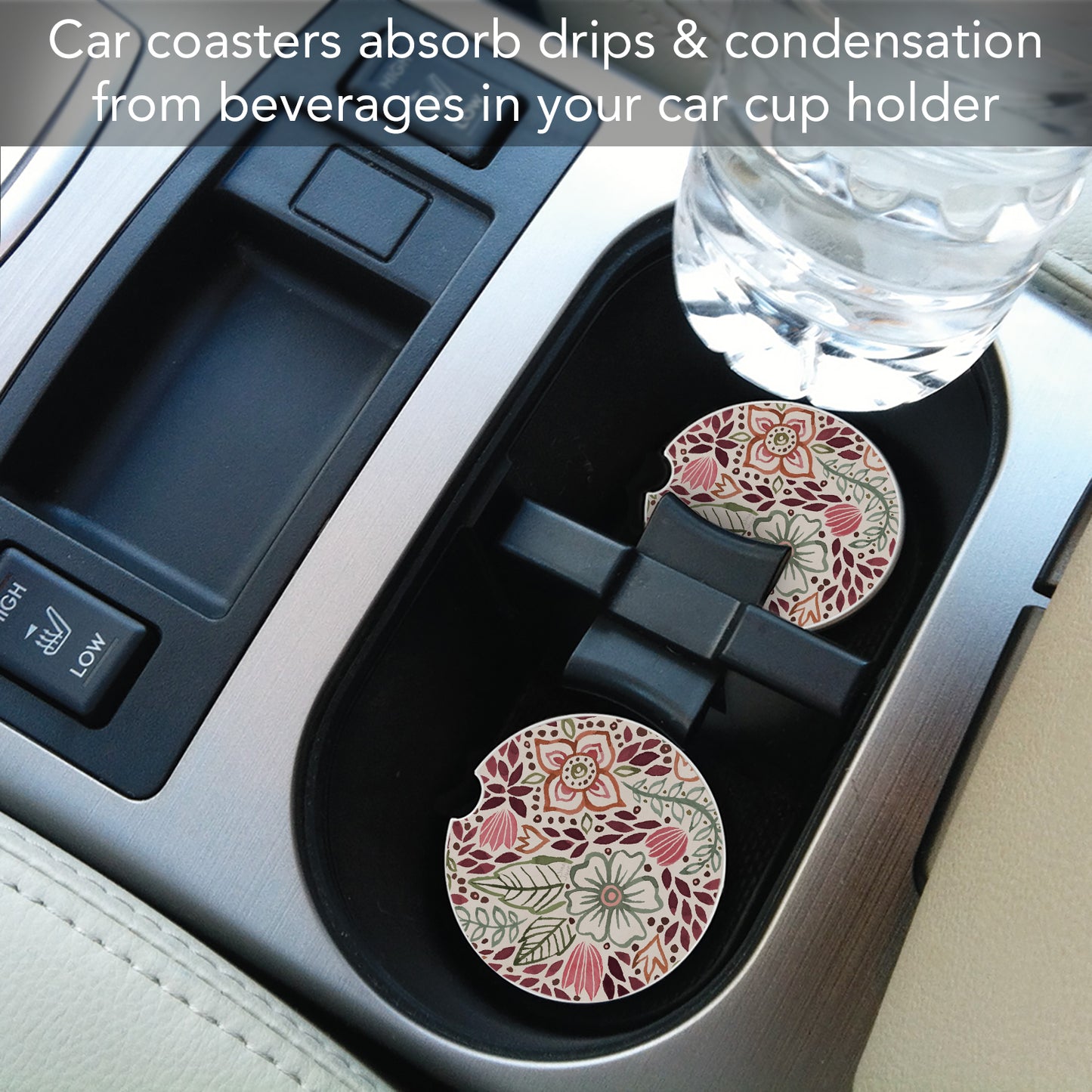 Thirstystone Floralscape Single Absorbent Stone Coaster for Vehicle Cup Holder 2.6” Diameter Manufactured in The USA