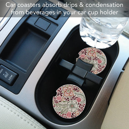 Thirstystone Floralscape Single Absorbent Stone Coaster for Vehicle Cup Holder 2.6” Diameter Manufactured in The USA
