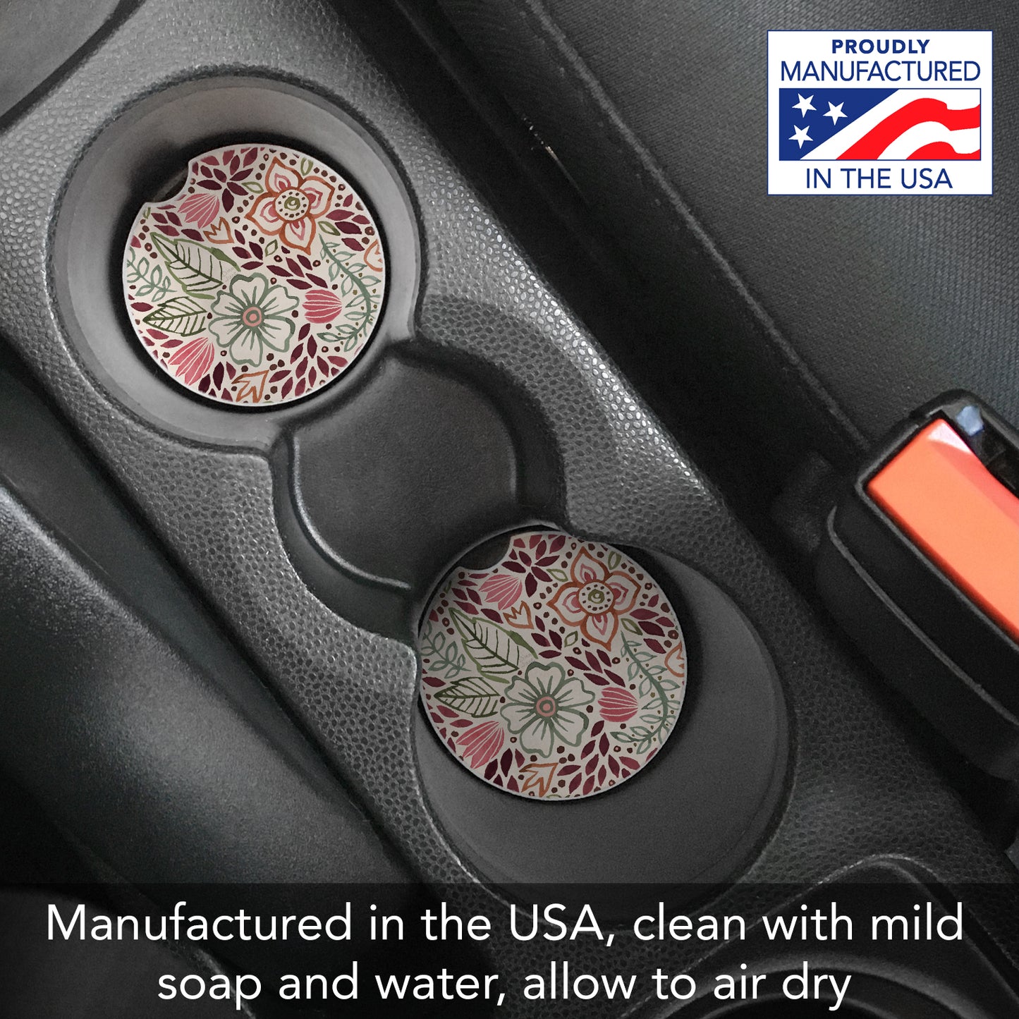 Thirstystone Floralscape Single Absorbent Stone Coaster for Vehicle Cup Holder 2.6” Diameter Manufactured in The USA