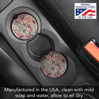 Thirstystone Floralscape Single Absorbent Stone Coaster for Vehicle Cup Holder 2.6” Diameter Manufactured in The USA