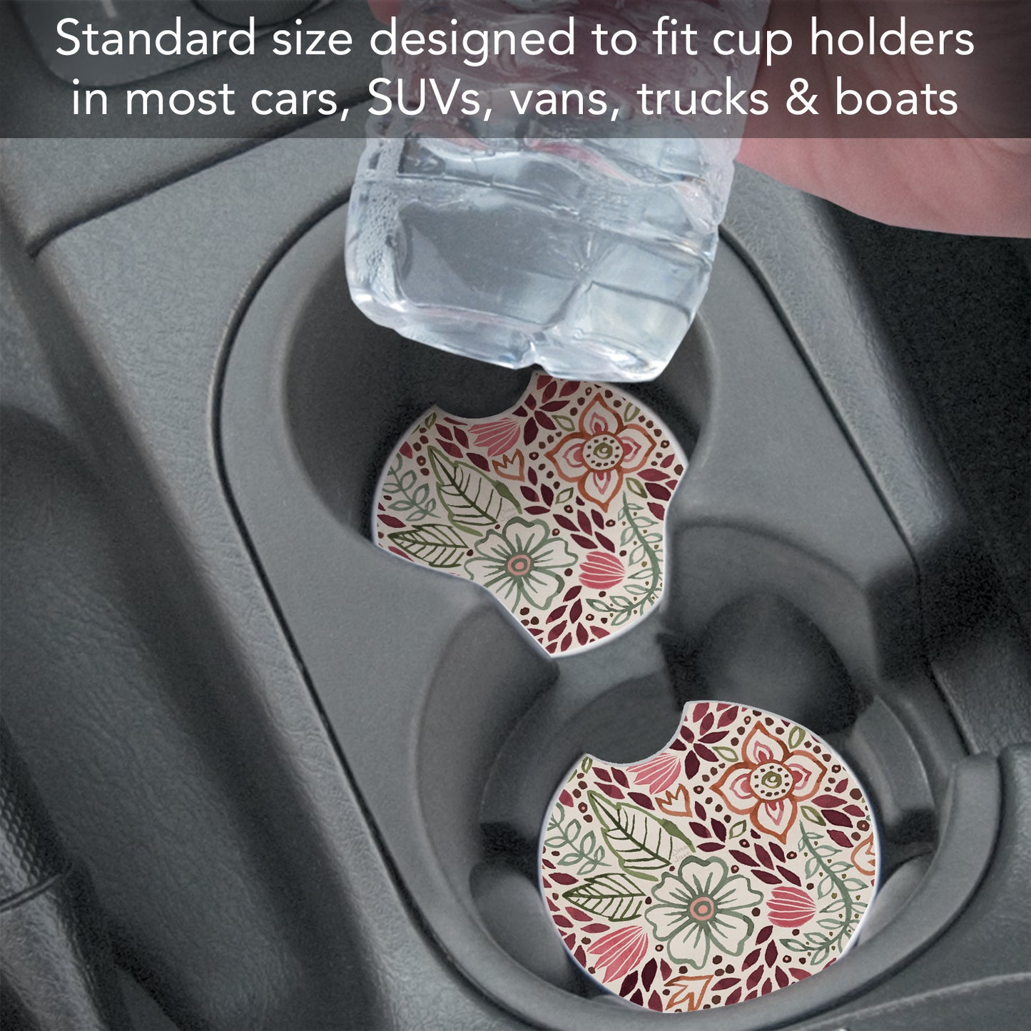 Thirstystone Floralscape Single Absorbent Stone Coaster for Vehicle Cup Holder 2.6” Diameter Manufactured in The USA