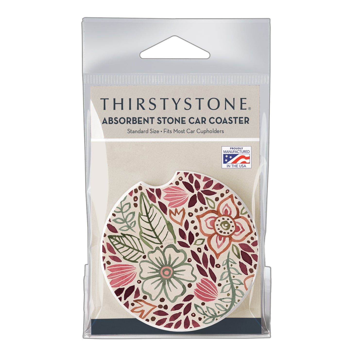 Thirstystone Floralscape Single Absorbent Stone Coaster for Vehicle Cup Holder 2.6” Diameter Manufactured in The USA