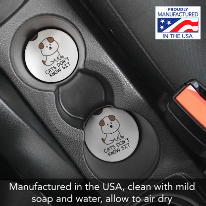Thirstystone Cats Don't Know Sit Single Absorbent Stone Coaster for Vehicle Cup Holder 2.6” Diameter Manufactured in The USA