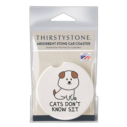 Thirstystone Cats Don't Know Sit Single Absorbent Stone Coaster for Vehicle Cup Holder 2.6” Diameter Manufactured in The USA