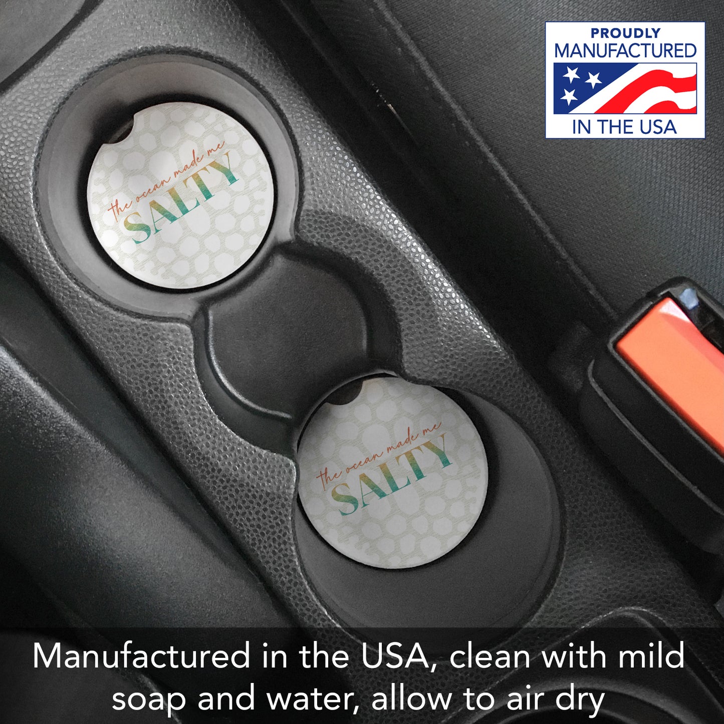 Thirstystone Ocean Made Me Salty Single Absorbent Stone Coaster for Vehicle Cup Holder 2.6” Diameter Manufactured in The USA
